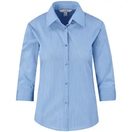 Ladies 3-4 Sleeve Micro Check Shirt Light Blue